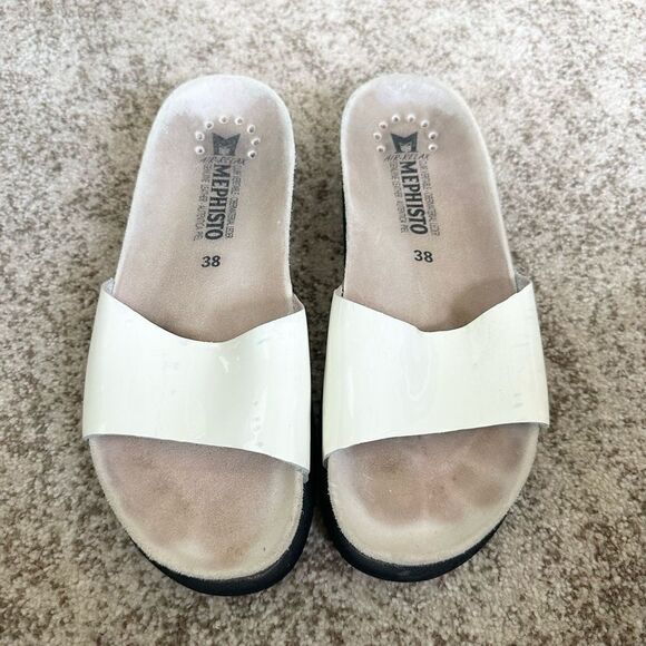Mephisto White Patent Leather Slide-on Sandals 38 - Picture 1 of 5